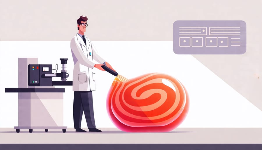 Comedic illustration of a scientist freeze-drying candy with a whimsical machine