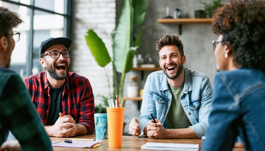 Canadian comedians collaborating with international comedians in a workshop setting