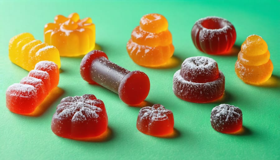 Various shapes and flavors of CBD gummies